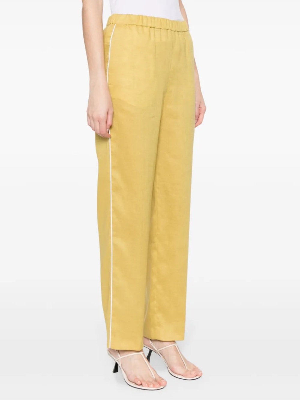 FABIANA FILIPPI Gorgeous Chartreuse w/ White Piping Linen Pants Sz 40/4 NWT $795
